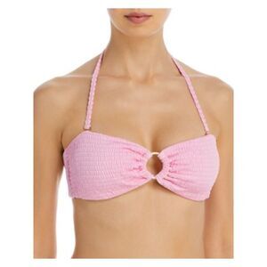 AQUA SWIM Women's Pink Stretch Ring Tie Bandeau Swimwear Top M